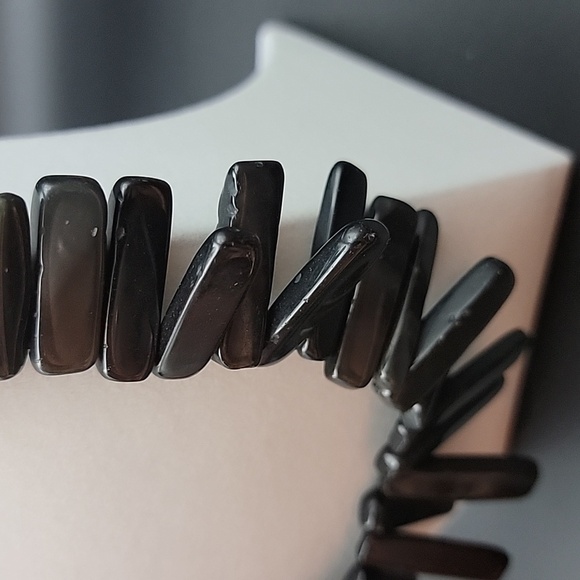 Black Slab Spinel Strand 650 Cts Beaded Bib Gemstone Necklace Crystal Bead - Picture 2 of 8